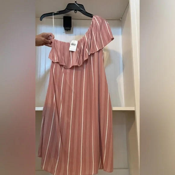 Le Kate | Rose Pink & White Vertical Stripped One Shoulder Dress | M | NWT - Picture 6 of 8